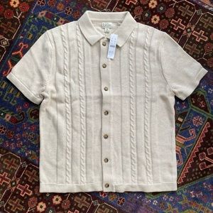 New J. Crew Cable Knit Short Sleeve Cardigan Sweater Polo